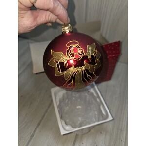 Vtg Dillards Angel Of Peace Glass Christmas Ornament Handcrafted Red Gold ITALY